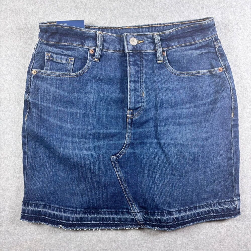 Old Navy Straight Denim Mini Skirt Sz 4 High Rise Button Fly Cut Off Jean Skirt